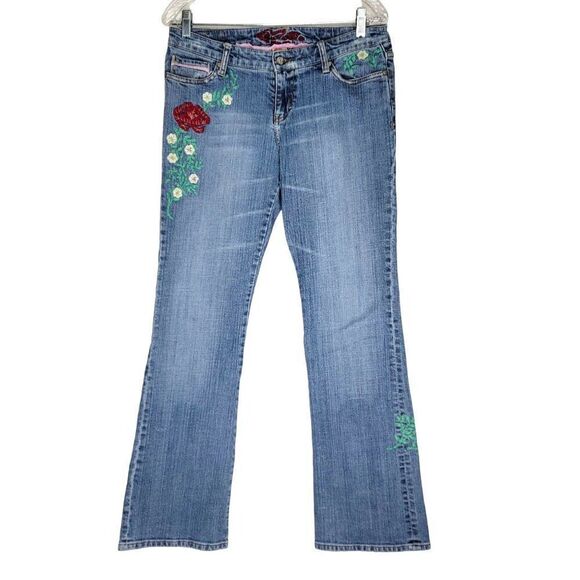 Princy by Jessica Simpsons Women's Rose Embroidered Bootcut Jeans Size 9 Blue De - Picture 1 of 13